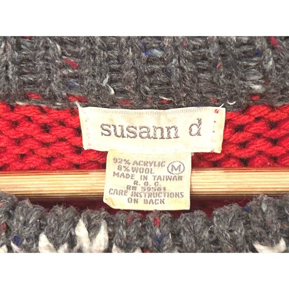 Vintage Nordic Ski Sweater Susann D Red Gray Snowflake Knit 80s Winter Cabin View 3