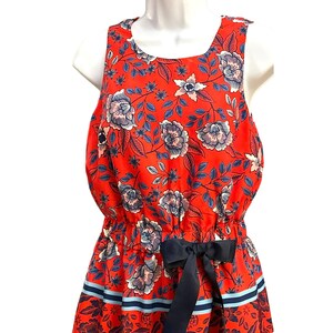 Eliza J Anthropologie Women's Blue Floral Sleeveless Dress Size 4P Nautical Red White image 3