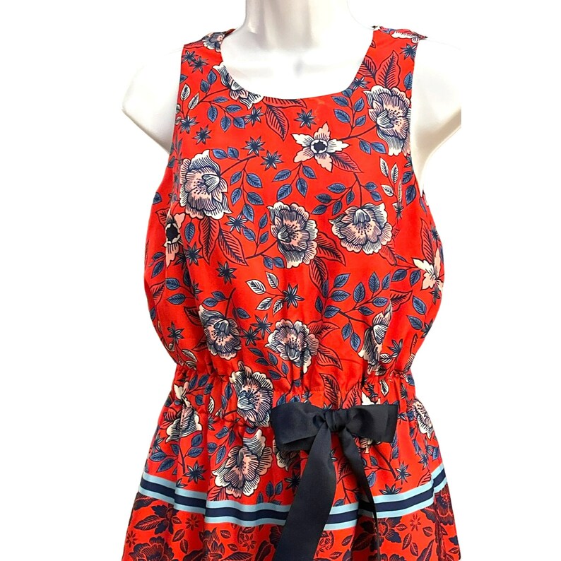 Eliza J Anthropologie Women's Blue Floral Sleeveless Dress Size 4P Nautical Red White image 3