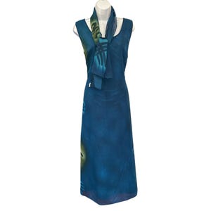 Vintage Adrianna Papell Abstract Midi Dress Whimsygoth Artistic Scarf XL Teal image 1