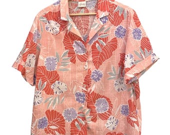 Blusa Pykettes de los años 70, estilo tropical hawaiano tiki retro, top de verano costero, talla 16