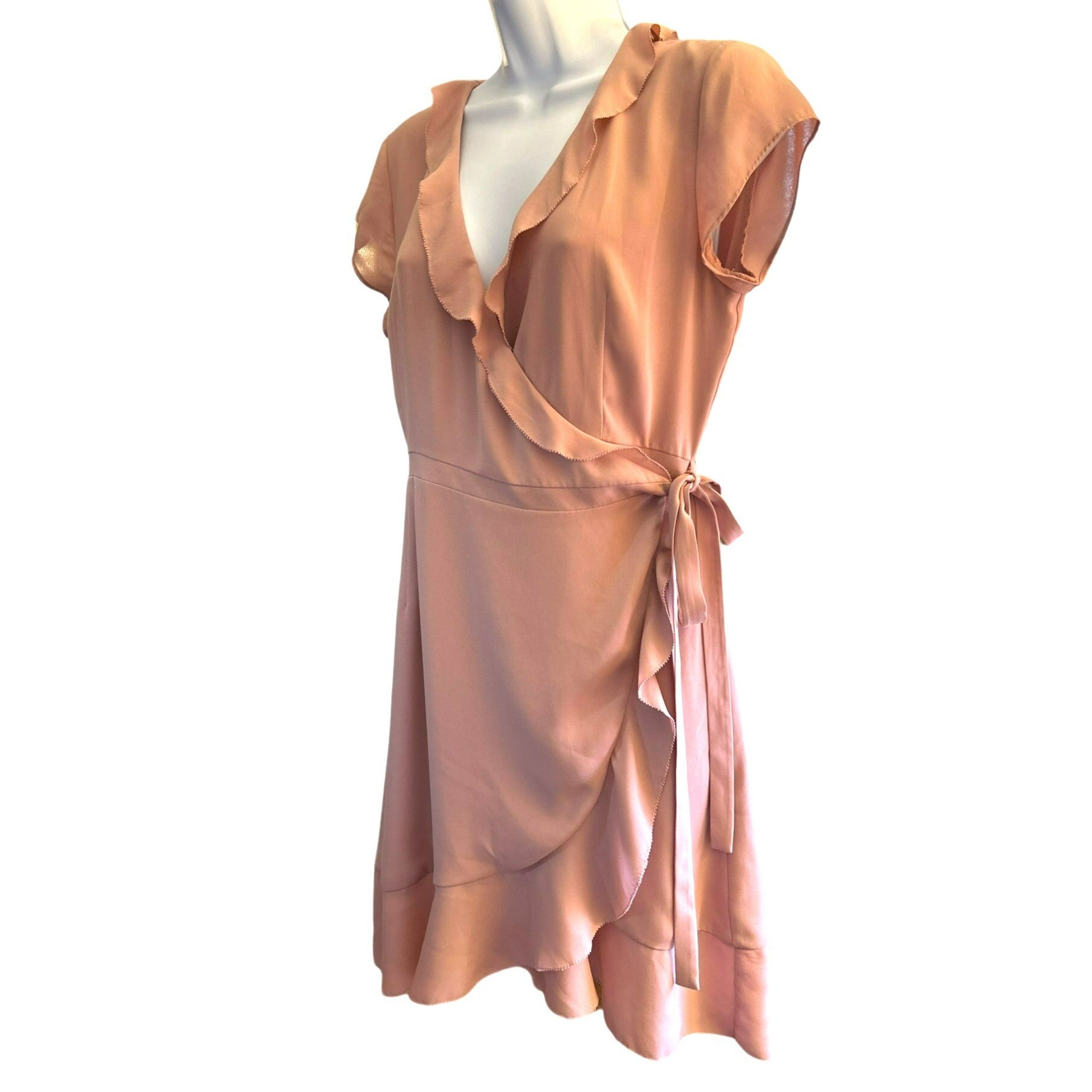 Sunday Best Aritzia Women's Blush Pink Ruffle Wrap Dress Size 6 Summer