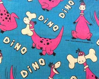 Vintage 1991 Hanna-Barbera Dino Flintstones Fabric 90s Cartooncore Retro Remnant