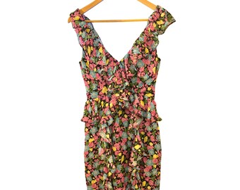 Amur Evita Multicolor Floral Silk Chiffon Ruffle Maxi Dress Size 4 Designer READ