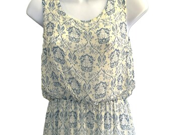 Lara G Women's Blue White Delicate Floral Silk Blend Maxi Dress Small Sleeveless