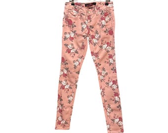 Vintage Almost Famous Skinny Jeans Floral Cottagecore Coquette Pink Rose Pants