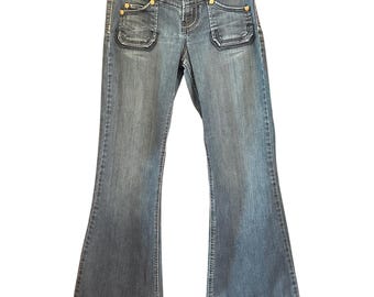 Pantalones vaqueros acampanados Vintage Candies McBling Boho de mezclilla lavada en tono medio, talla 9