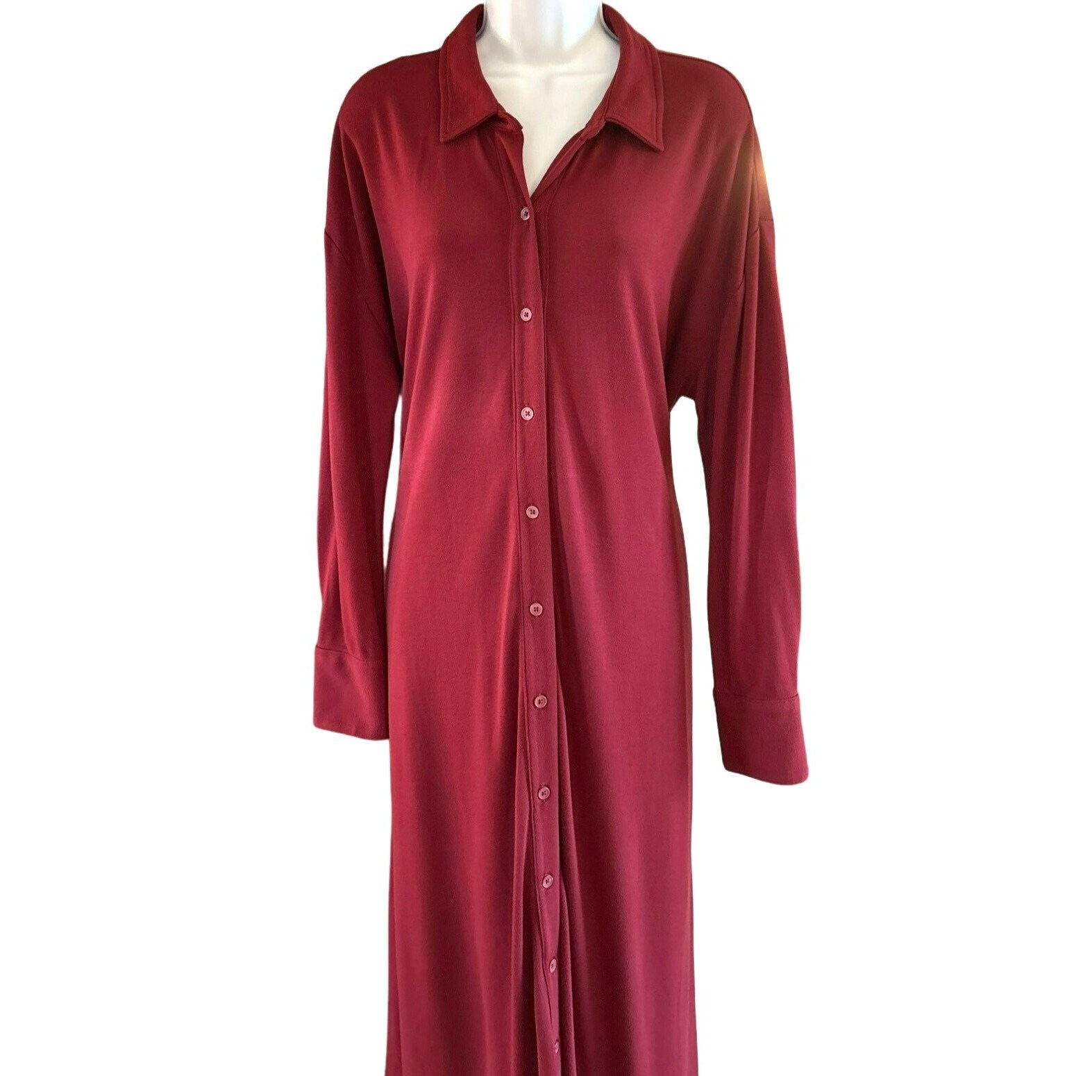 Jason Wu Long Sleeve Button-Down Midi Dress Red Size Large Retro Style Comfy Soft