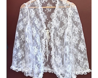 Vintage Faris Lace Bed Jacket Coquette Angelcore White Shrug  Bridal