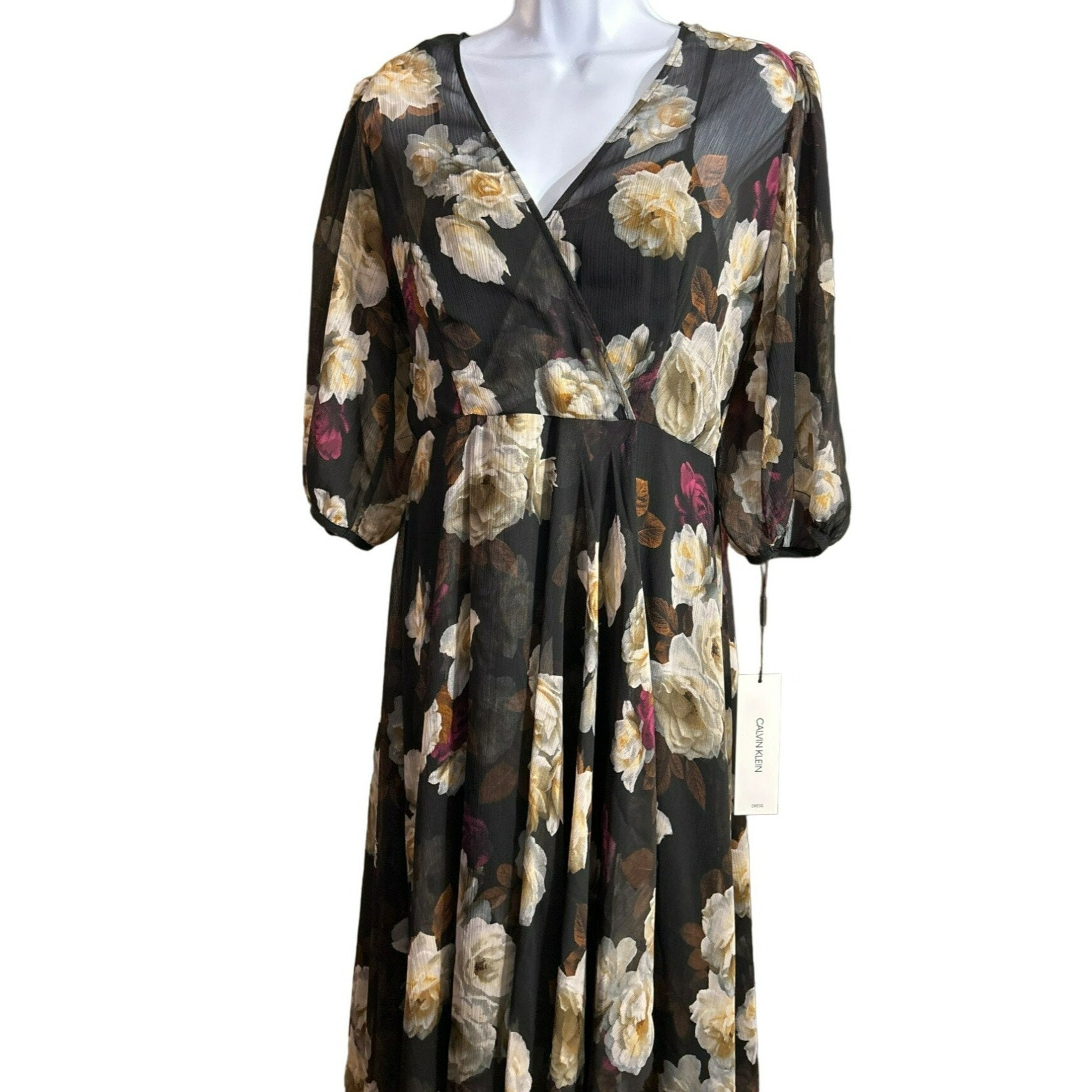 Calvin Klein Women's Black Floral Print High Low Dress Size 6 Sheer Sleeve  Zipper Back - Etsy