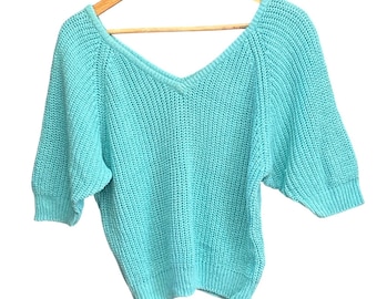 Sweter Vintage Charlayne New York Knit w kolorze nadmorskim Mermaidcore Aqua Turquoise M