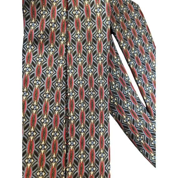 Cravate Brioni En Soie - Motif Géométrique Bleu/Rouge Médaillon - Faite Main Italie - Neuf