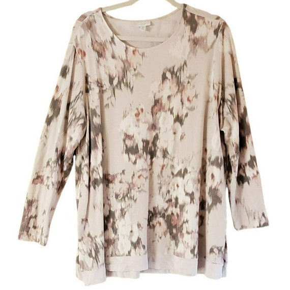 J Jill Women's Watercolor Print Plus Size Top Size 2X Long Sleeve