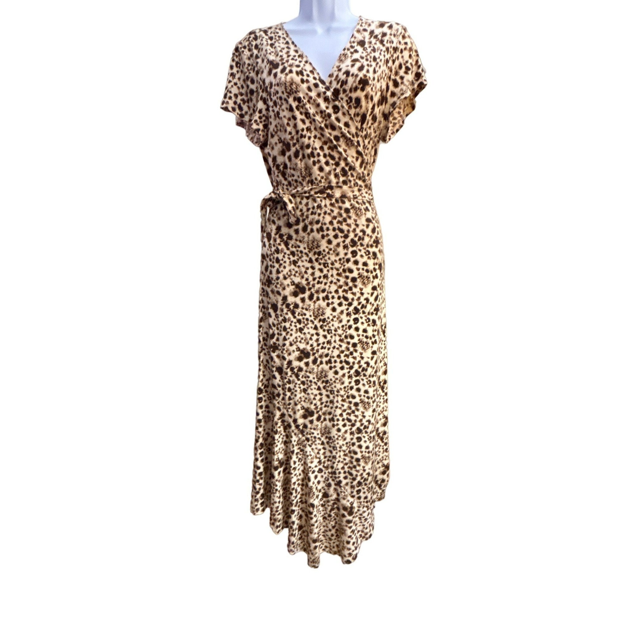 H by Halston Women s Leopard Print Wrap Dress Size Medium Asymmetrical Hem Cream Brown Etsy Canada