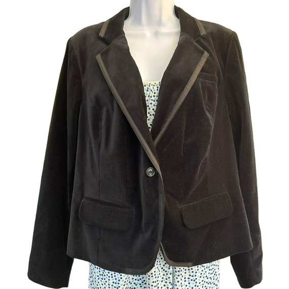Lane Bryant Women s Black Velvet Single Button Blazer Size 16 Ribbon Trim Etsy