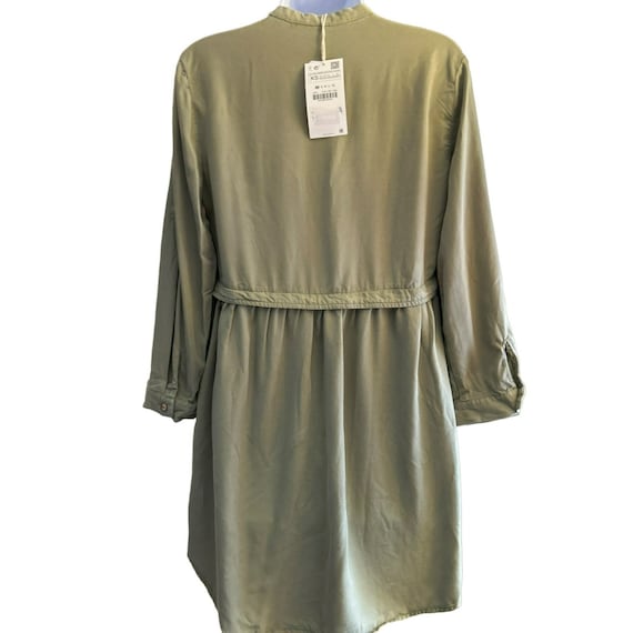 Zara Women's Army Green Tencel Denim Dress Size XS Beaded Accent