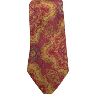 Vintage Etro Red Yellow Paisley Printed Silk Tie Work Career Pointed Classic