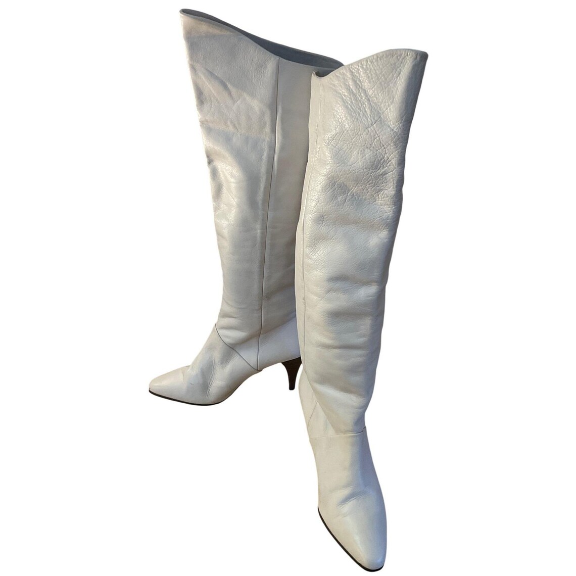 Vintage 80's 90's White Leather Over The Knee Boots Mod Retro Chic Tall Boots, foto 2 di 5
