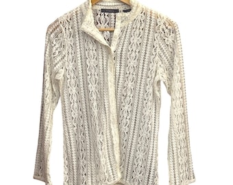 Vintage Liz Claiborne Lace Button Up Blouse Coquette Victorian