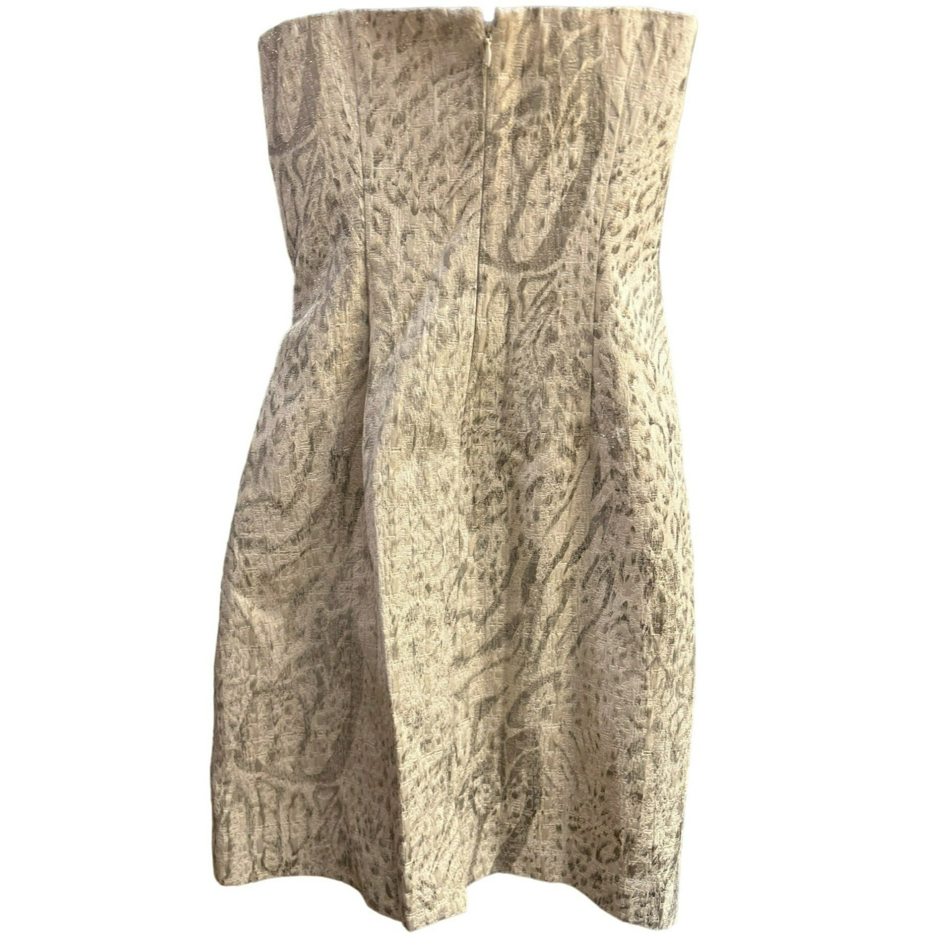Robe De Soirée Sans Bretelles LAUNDRY By Shelli Segal - Taille 6 - Jacquard Métallisé Nude