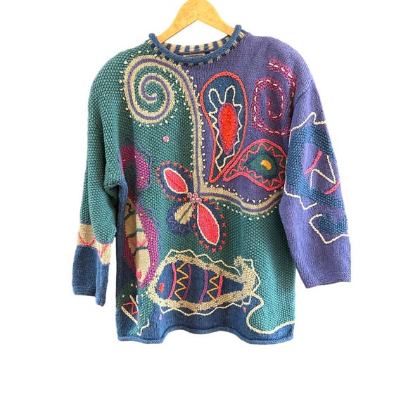 Vintage Sigrid Olsen 1980s Abstract Art to Wear Handknit Pullover Sweater Medium Etsy