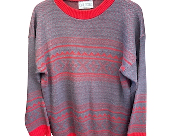 Maglione Galaxie anni '90 girocollo geometrico Fair Isle retrò indie grunge prodotto negli Stati Uniti