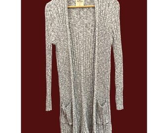 Y2K Hollister Women's Gray White Ribbed Open Front Cardigan Pockets Small