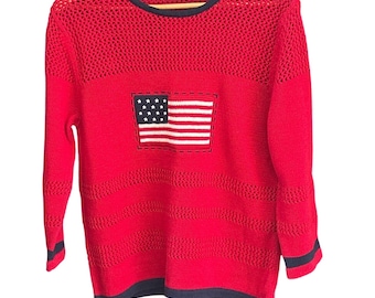 Vintage Croft & Barrow Sweater American Flag Americana Coastal Grandma S Preppy