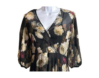 Calvin Klein Women's Black Floral Print High Low Dress Size 6 Sheer Sleeve  Zipper Back - Etsy Israel
