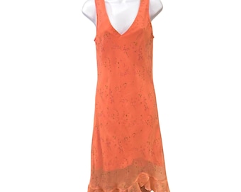 Floral Midi Dress Coral Sleeveless Ruffle Hem V Neck Summer Occasion