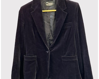 Vintage 80s 90s Chaus Deep Purple Velvet Blazer Size 9/10 Made Hong Kong Gothic