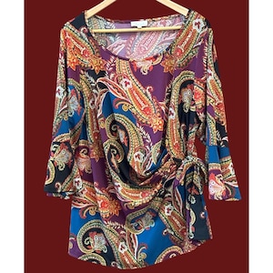 Chenault Women&#39;s Paisley Print 3/4 Sleeve Top Size 18/20 Retro Y2K Festival