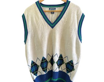 Chaleco tipo suéter con rombos de Arrow Americas, sin mangas, estilo universitario, estilo preppy, talla XL