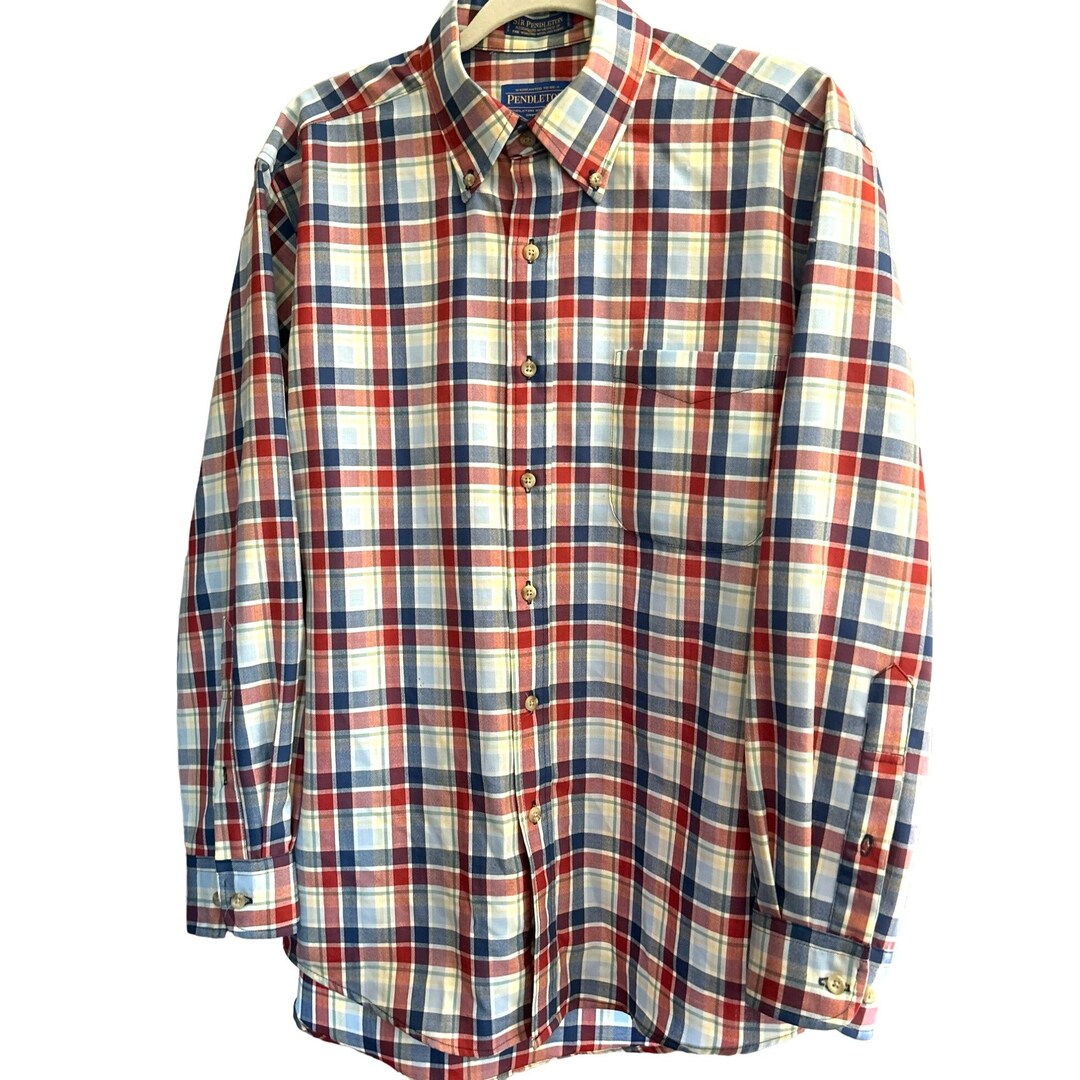 Pendleton Men's Red Blue Plaid Button Down Sir Pendleton Wool Shirt ...