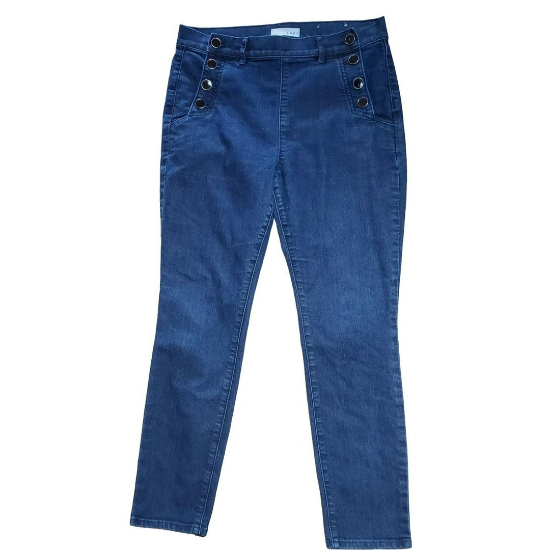 Loft Dark Wash Modern Skinny Sailor Button Accent Women's