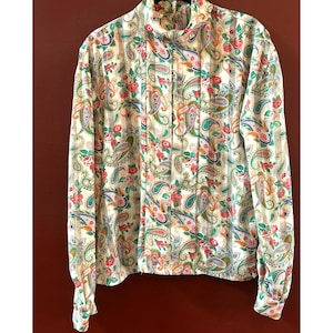 Vintage Nicola Paisley Floral Blouse Women&#39;s Sz 8 Turleneck Bohemian Cottagecore
