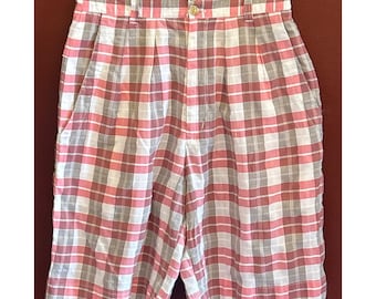 90s The Limited geruite shorts met hoge taille, preppy, donker academia roze grijs, maat 4