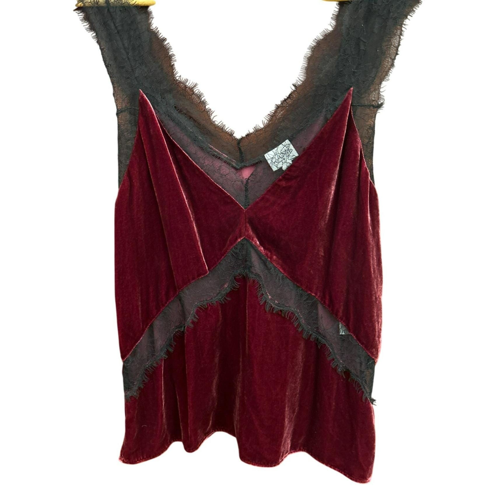 Cami NYC Burgundy Velvet Black Eyelash Lace Trim Sleeveless