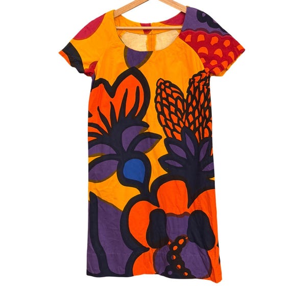 Vintage Handmade Floral Shift Dress Mod Psychedel… - image 1