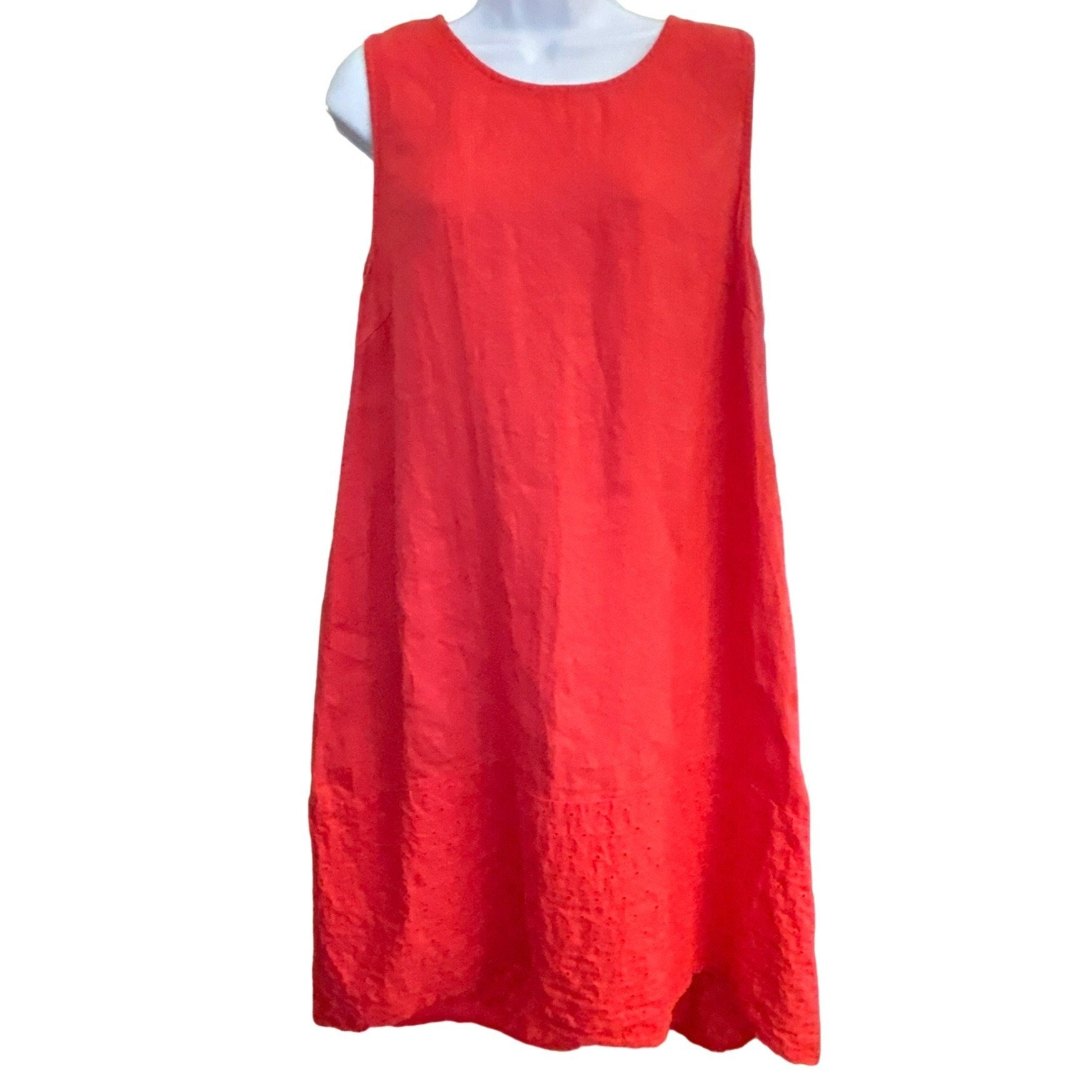 Terzo Millennio Women's Bright Orange Coral Linen Pull Over Dress Size  Medium Eyelet Bottom - Etsy