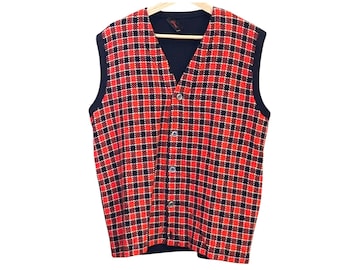 Vintage Brioni Cashmere Red Black Plaid Men's Luxury Sweater Vest 52 Old Money