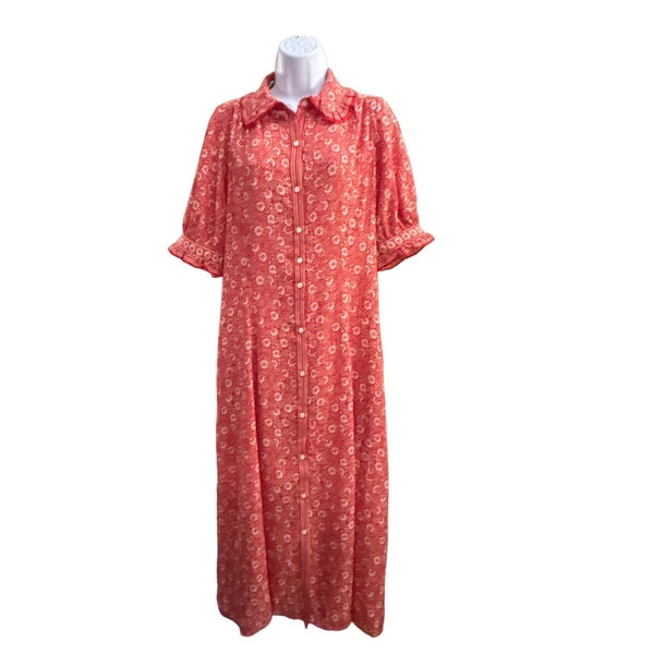 Max Studio Women's Red Dotty Mum Floral Button Up Dress Size M Midi Ruffle NWT