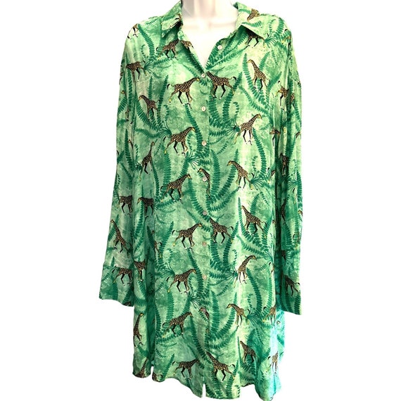 Jane Delancey Women s Green Giraffe Novelty Print Shirt Dress Size Medium Button up NWT Etsy