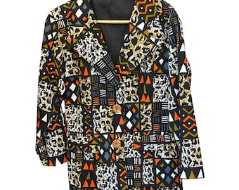 Vintage 90,s  Patchwork Blazer Maximalist Eclectic Geometric Bold Print Boho