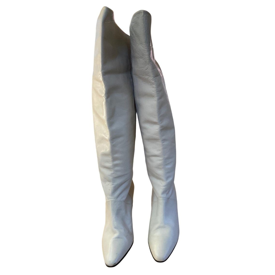 Vintage 80's 90's White Leather Over The Knee Boots Mod Retro Chic Tall Boots, foto 1 di 5