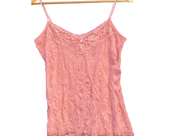Maurices Pink Lace Trim Camisole Top Large Romantic Soft Girl Y2K Layering