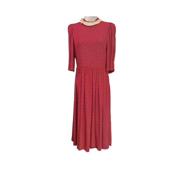 Brooks Brothers, Vintage Brooks Brothers Red Polka Dot Prairie Dress Ruffle Collar Cottagecore
