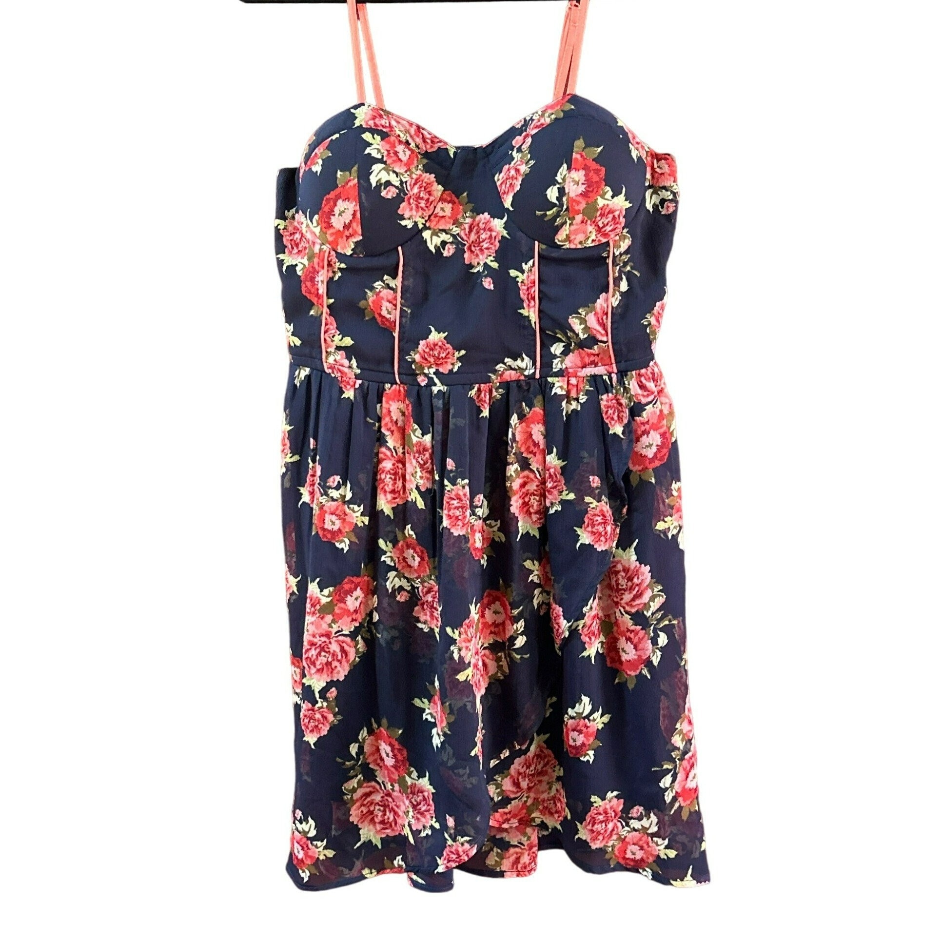 Band of Gypsies Women's Navy Red Bustier Bodice Floral Print Dress