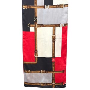 Vintage Echo Red White Black Buckle Print Hand Rolled Silk Scarf Classic