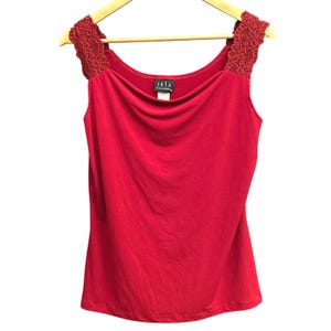 JKLA California Red Lace Strap Tank Top L Draped Cowl Neck Y2K 2000s Romantic
